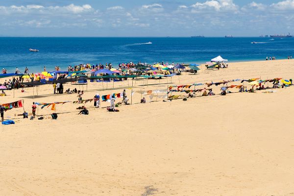 Beach with seats and umbrellas