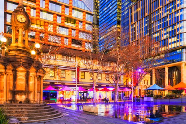 building and water feature in parramatta in late afternoon