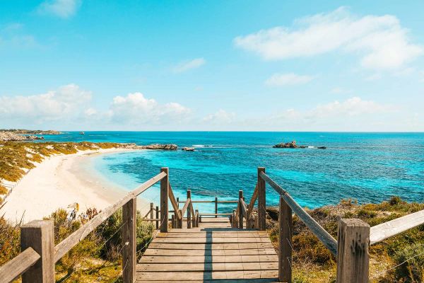 Wide shot of the coast along Perth, Australia