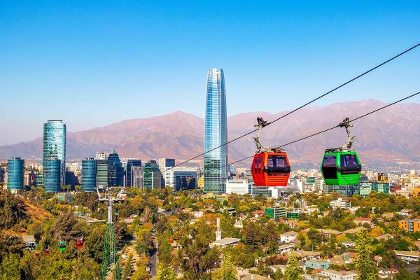 Gondola in front of city