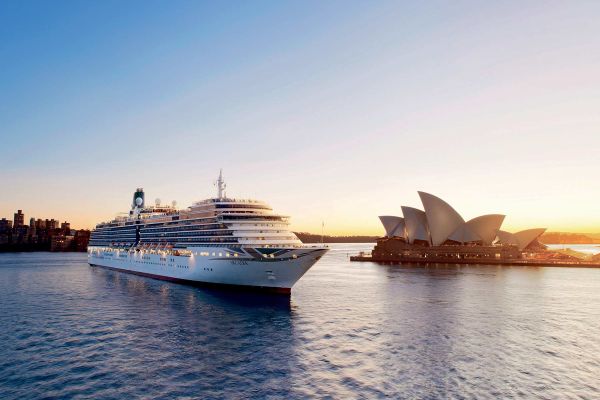 P&O cruise ship docked next to the Sydney Opera House