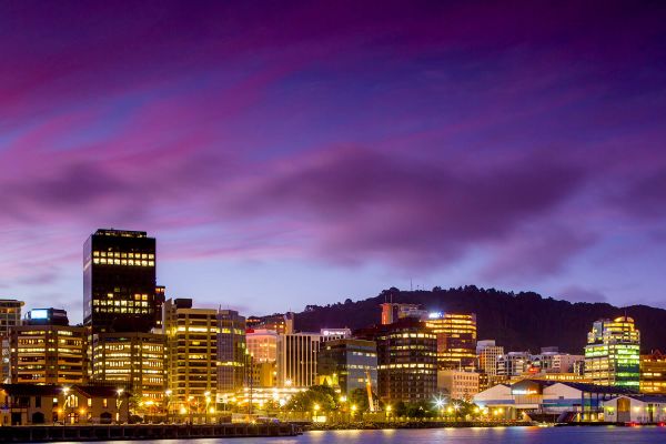 Evening sky above city