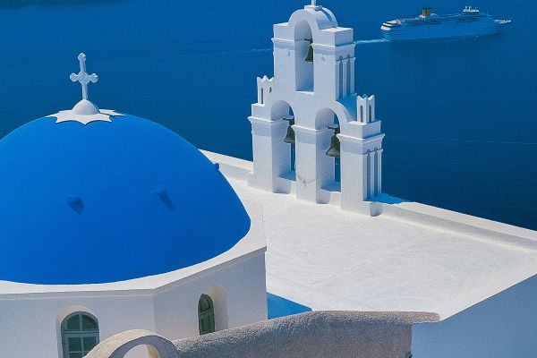 Cruise ship off of Santorini