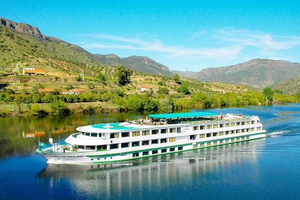 River ship travelling through European city