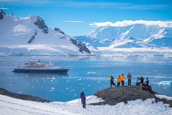 Expedition cruise ship in Antarctica