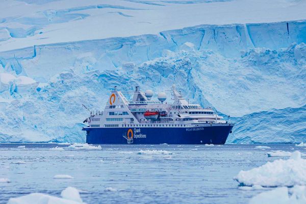 Expedition cruise ship in Antarctica