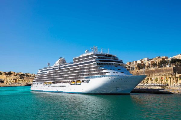 Cruise ship docked in European city