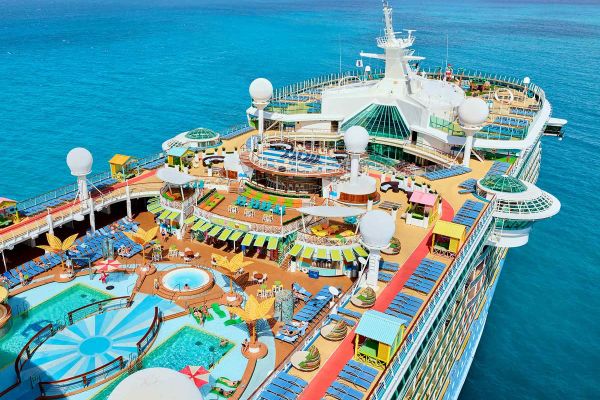 Top deck of cruise shop with pool area