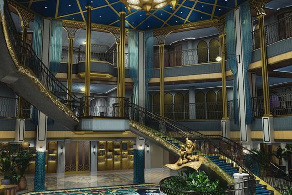Aladdin themed foyer on a Disney Cruise ship