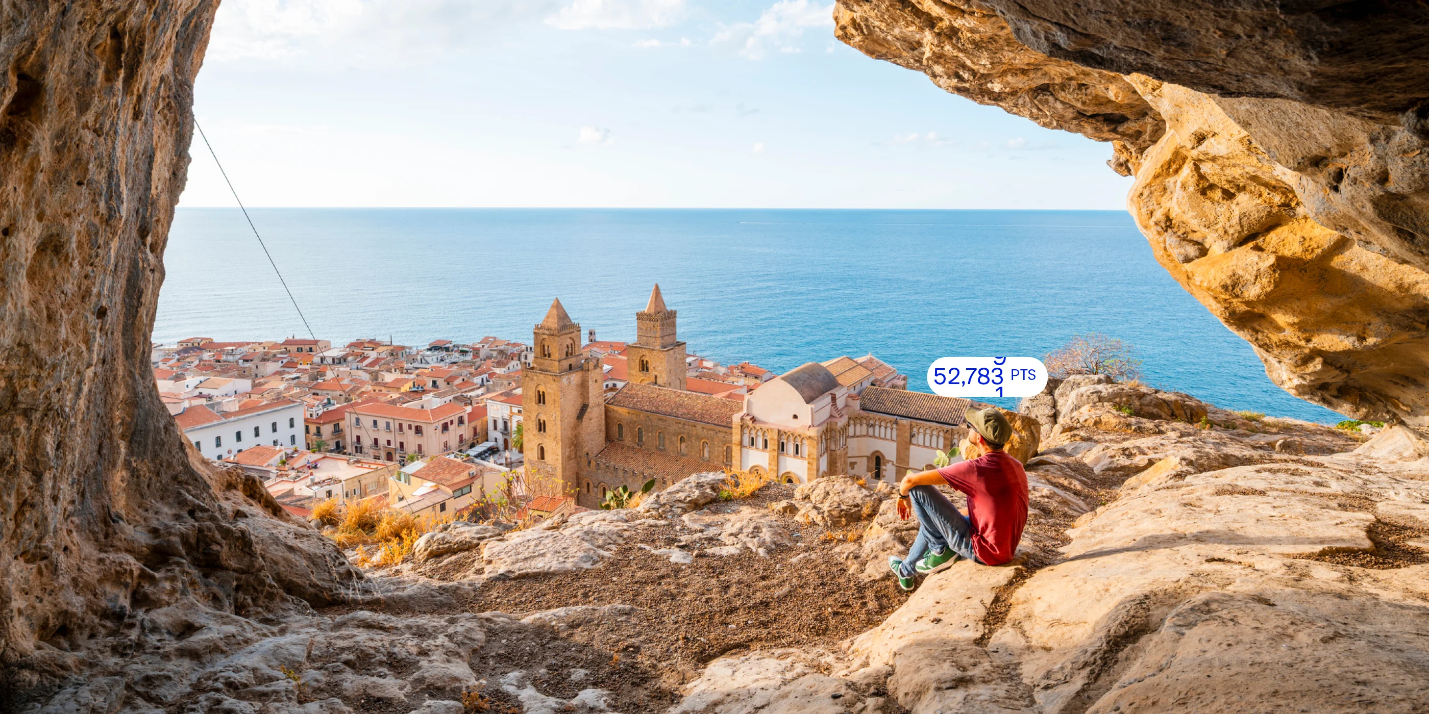 Coastal town viewed from a clifftop
