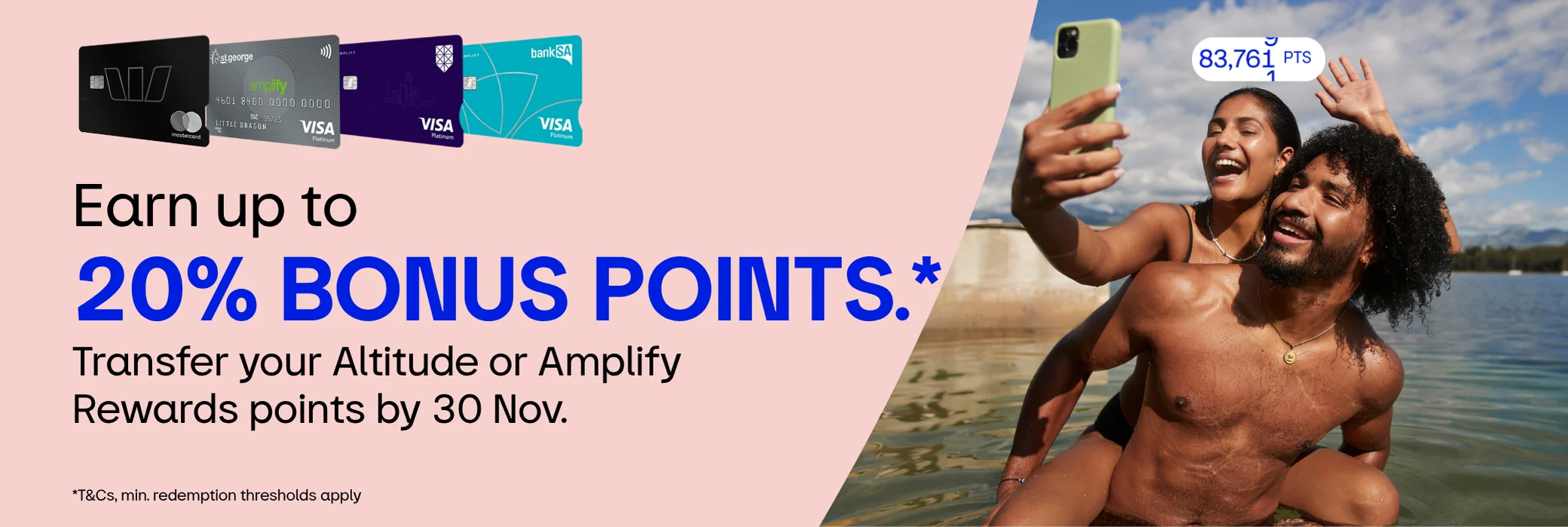 Earn up to 20% Bonus Points.* Transfer your Altitude or Amplify Rewards points by 30 Nov.