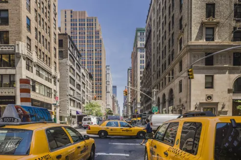 Yellow taxis on Madison Avenue, New York