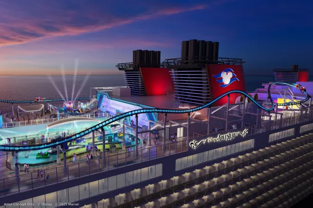 Skyline image of Disney Adventure cruise ship.