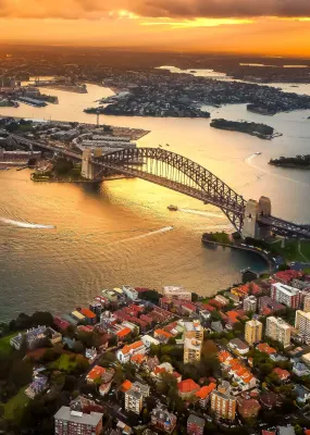 Aerial view of Sydney Harbour and Opera House