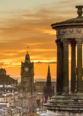Overlooking the Edinburgh cityscape as the sun sets