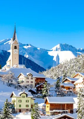 Lanscape of snow-covered European village
