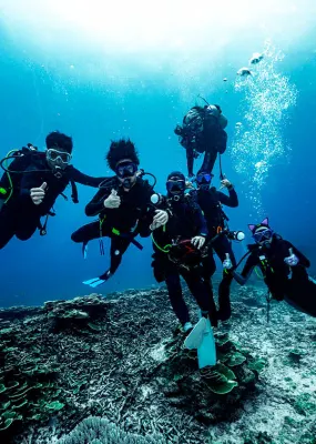 A group of friends snorkelling