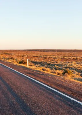 An image take by someone standing in the middle of a long quiet road.
