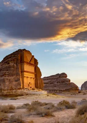 Large rock formation in middle of desert