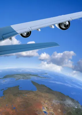 Concept of an airliner flying high above Australia