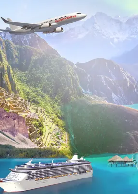 Collage of iconic travel destinations including Big Ben, the Statue of Liberty an the Leaning Tower of Pisa