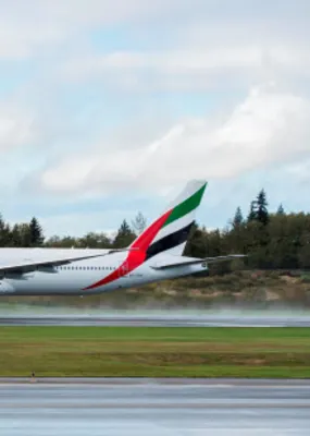 Left side view of Emirates airline