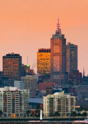 A view of the Melbourne skyline from a distance