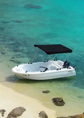 Aerial view of a boat on the coastline 
