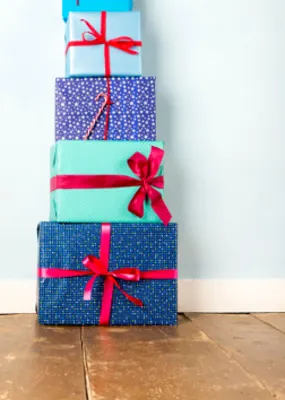 Stacked gifts on the floor