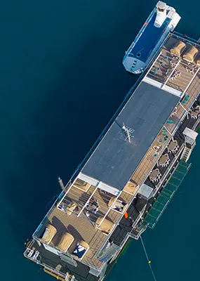 Aerial shot of Reefworld Pontoon on Great Barrier Reef