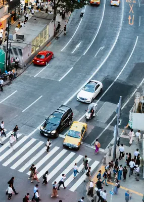 Aerial view of the crowd at Shibuya Crossing
