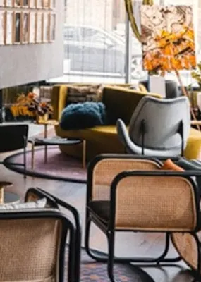 Multiple seating area in a hotel lobby