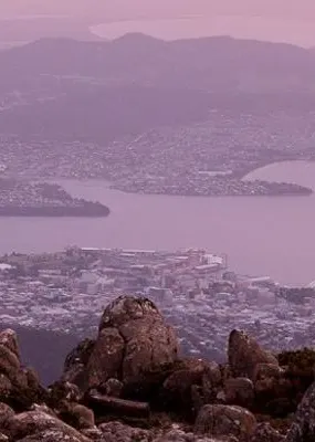 Aerial photo of Mount Wellington and a whole city in Tasmania