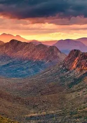 An aerial view of the west mcdonnel range during sunset