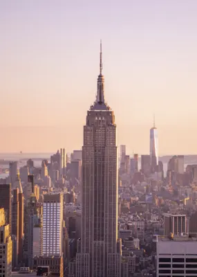 View of New York skyline at dusk