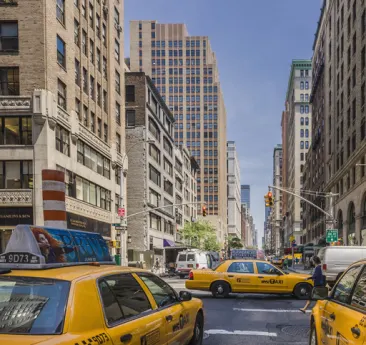 Yellow taxis on Madison Avenue, New York