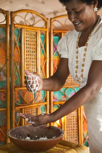 Coconut beauty treatment, luxury travel holiday, Fiji