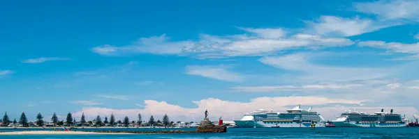 Cruise ships docked in the distance