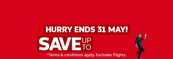 BIG RED SALE - save up to 50%*. Terms & Conditions apply, excludes airfares
