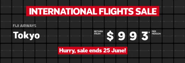 Singapore Airlines Singapore return from $595* per person, Fiji Airways Tokyo return from $993* per person, Vietnam Airlines London return from $1750* per person