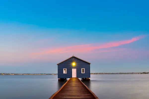 Boardwalk with sunset in the background