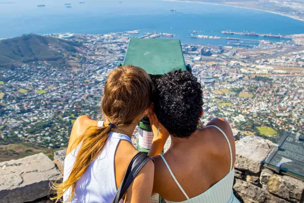 Two ladies admiring lookout of city