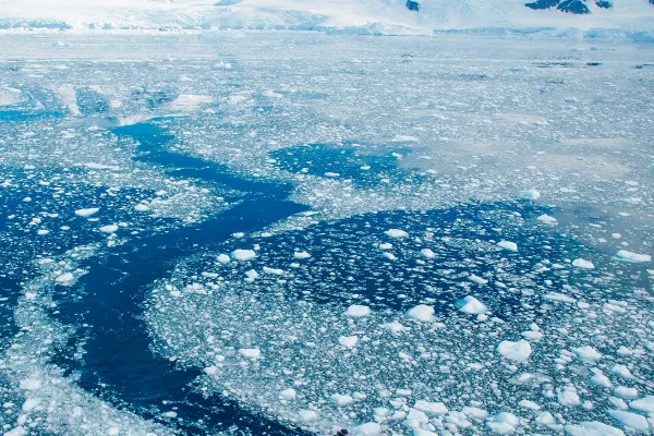 Expedition boat travelling through icy water