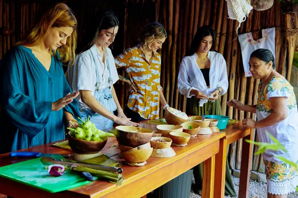 Friends doing a cooking class