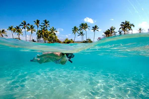Underwater shot of a woman snorkelling