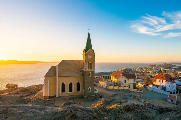Small town along coastline