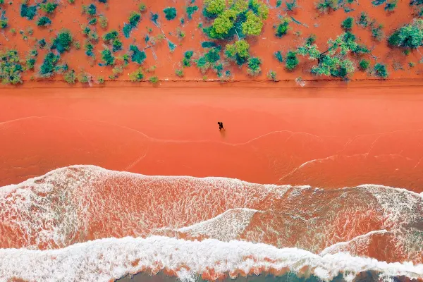 Drone photo of orange beach in Broome