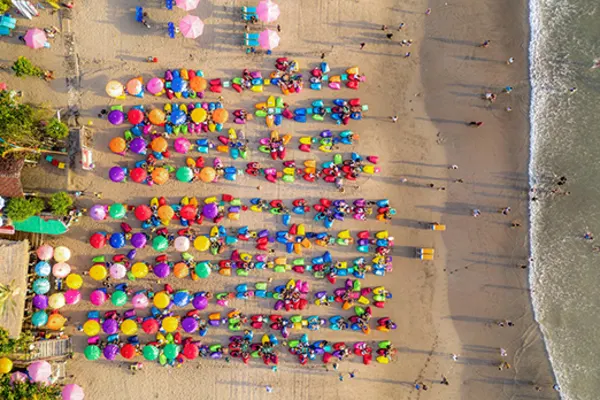 umbrellas and chairs on beach in seminyak