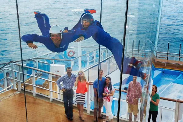 Person using skydiving simulator