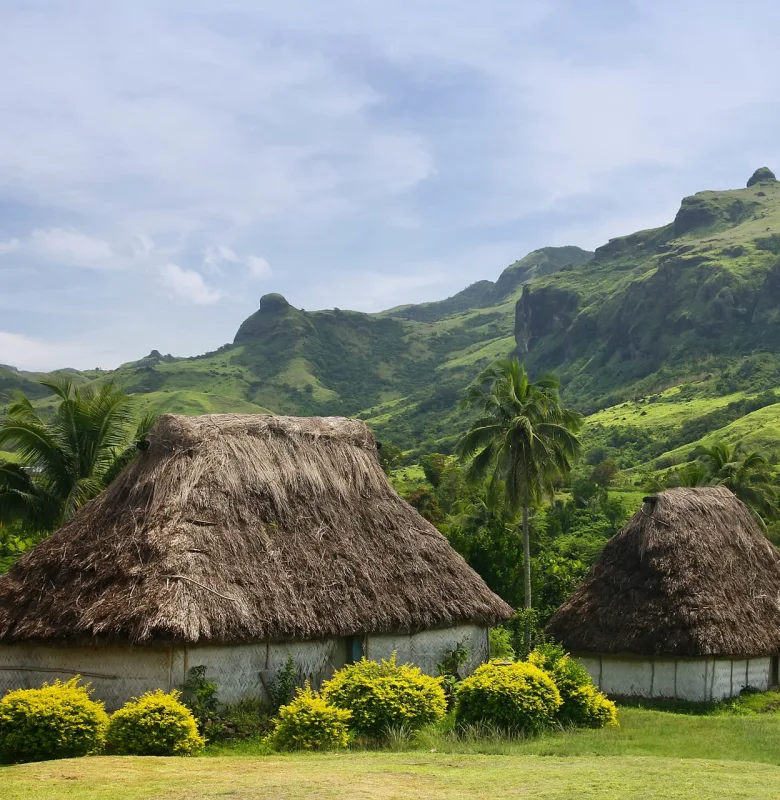 Traditional houses of Navala village in Viti Levu, luxury travel holiday, Fiji